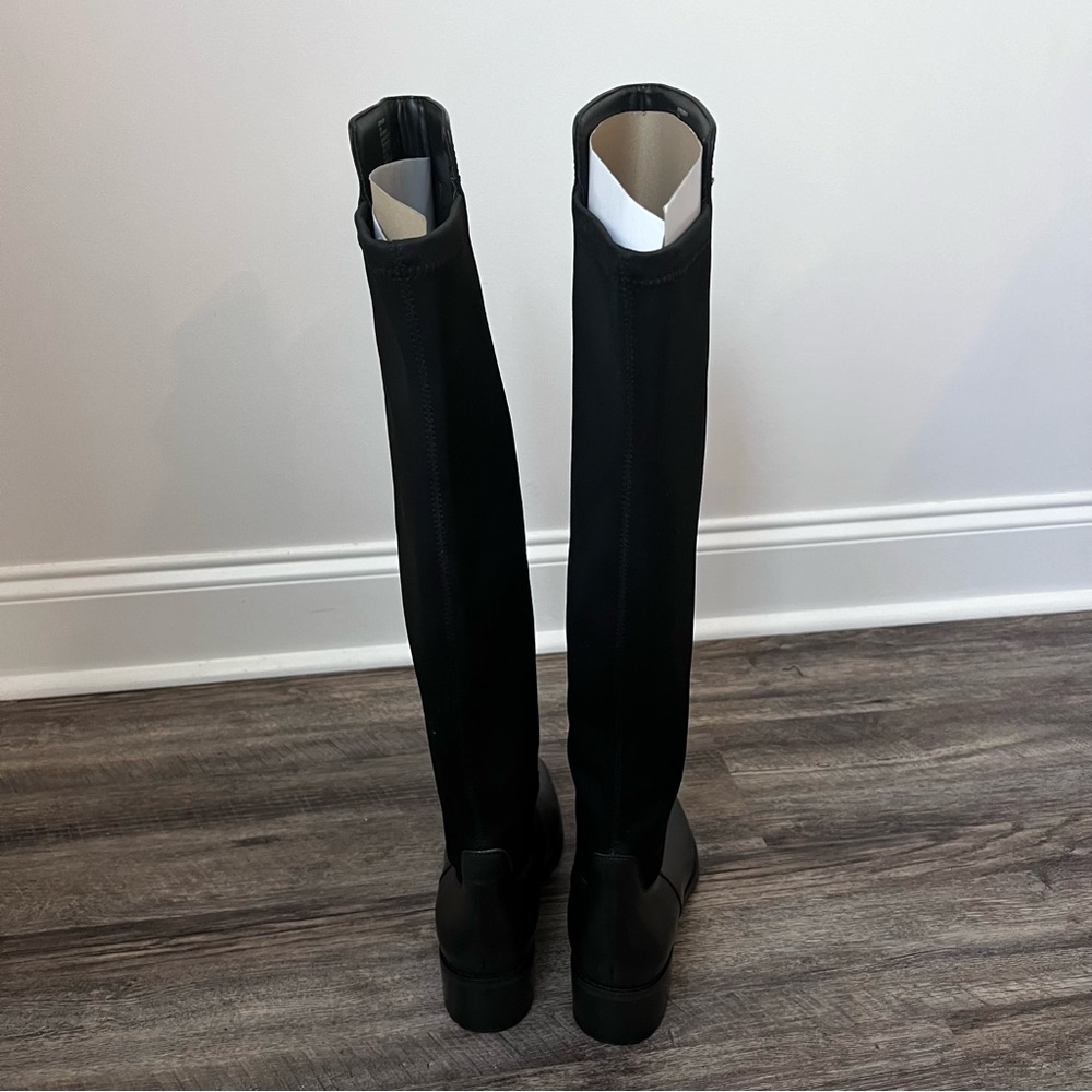 Blondo Black Over-the-Knee Leather & Stretch Shaft Riding Boots - Picture 2 of 9